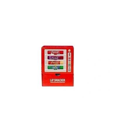 Afbeelding van Lip Smacker Coca Cola collectie, Cola, Cherry, lippenbalsems met vanille en sprite smaak, diverse authentieke lippenbalsem cadeauset in een colaautomaat