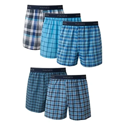 Afbeelding van Hanes Boxershorts voor heren, verpakking van 5 stuks, Blauw Assortiment, L