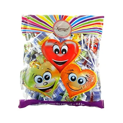 Afbeelding van Lollies, grootverpakking, 100 stuks, hartvormige lolly&#039;s met fruitsmaak voor kinderfeestjes en andere gelegenheden