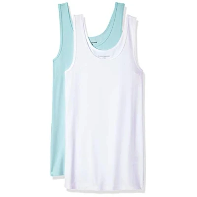 Afbeelding van Amazon Essentials Women&#039;s Tanktop met slanke pasvorm, Pack of 2, Aquablauw/Wit, M