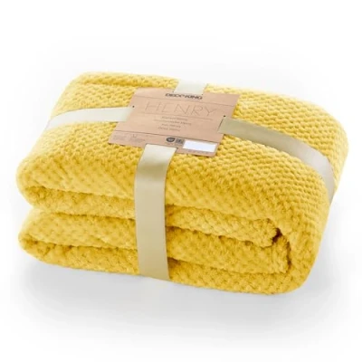 Afbeelding van DecoKing Henry knuffeldeken van 150 x 200 cm, mosterdgeel, deken, microvezel, woondeken, sprei, fleece, zacht, behaaglijk, Scandinavische stijl, geel
