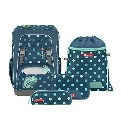 Afbeelding van Step by Schooltas Giant Schulranzen Set 5 delig Tropical Chameleon Blauw