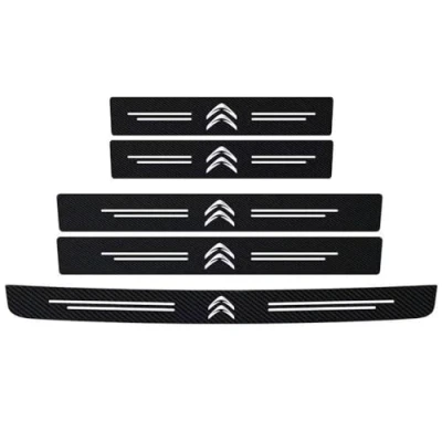 Afbeelding van 5 Stuks Auto Instaplijsten Protector, voor Citroen C4 II Grand Picasso 2016 2018 Koolstofvezel Stickers Dorpel Welkom Pedaal Styling Accessoires