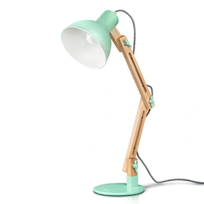 Afbeelding van tomons houten zwenkarm bureaulamp, design tafellamp, leeslampen, studielamp, werklamp, kantoorlamp, nachtkastje lamp (Wit)