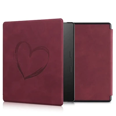 Afbeelding van kwmobile e reader hoesje compatibel met Amazon Kindle Oasis 10. Generation Kunstleren ereader cover stand Brushed Hart in donkerrood