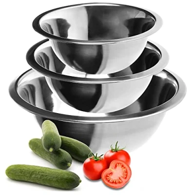 Afbeelding van COM FOUR® 3 delige kommenset van roestvrij staal Slakom in maten Mengkom Roestvrijstalen kom voor bakken, serveren en snacken (3 stuks Ø 18/20/24 cm)