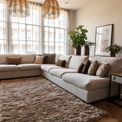 Afbeelding van Hoogpolig vloerkleed Fender taupe 240 x 330 cm (XL) Interieur05
