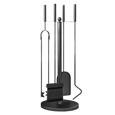 Afbeelding van Outsunny Haardbestek, 5 delig, haardaccessoires met schop, bezem, tang, pookhaak en standaard, haardgarnituur, metaal, zwart