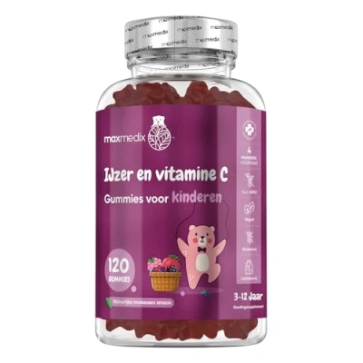 Afbeelding van maxmedix IJzer en Vitamine C gummies voor kinderen ondersteunt de aanmaak van rode bloedlichaampjes 120 vegan 4 maanden