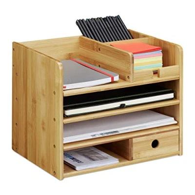 Afbeelding van relaxdays Bureau organizer bamboe opbergsysteem ladenkastje hout brievenh