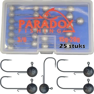 Afbeelding van Paradox Fishing Jigkoppen set 3/0 25 x I elk 5 15 g/18 g/21 g/24 g/28 g jig koppen rubberen vis met jighead voor vissen, snoekbaars, visaccessoires