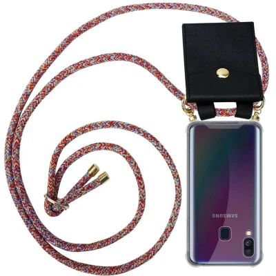 Afbeelding van Cadorabo Hoesje geschikt voor Samsung Galaxy A40 in KLEURRIJKE PAPEGAAI Silicone Mobiele telefoon ketting beschermhoes met gouden ringen, koordriem en afneembare etui
