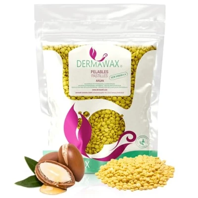 Afbeelding van Dermawax Arganwax, premium waxparels zonder wasstrips voor ontharing, Braziliaanse waxing, volledig lichaam, intiem, benen, gezicht en armen, 1 kg