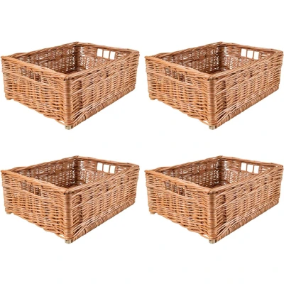 Afbeelding van Creative Home 4 x Rieten Mand Opbergdoos Natuurlijk met Handvatten 40 30 16 cm (+/ 2 cm) Handgemaakt Duurzaam Ideaal Voor Documenten, Kostbaarheden, Speelgoed, Gereedschap Kinderen