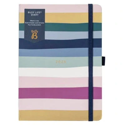 Afbeelding van Busy B Life A5 weekplanner dagboek 2025 levensdagboek voor studenten, leraren, werk en meer met dubbele schema&#039;s, jaarkalender, pennenzakken elastische sluitband streepplanner jan dec