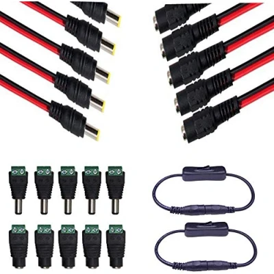 Afbeelding van 5 paar DC Power Pigtail Cable 22AWG 5,5 x 2,1 mm mannelijke vrouwelijke connectors Jack Plug Adapter Connector voor CCTV Home Security Surveillance Camera