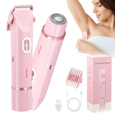 Afbeelding van Mapille Elektrisch scheerapparaat voor dames, 2 in 1, waterdicht, IPX7, intieme zone, oplaadbaar, gezicht, bikini, droog en nat (roze)