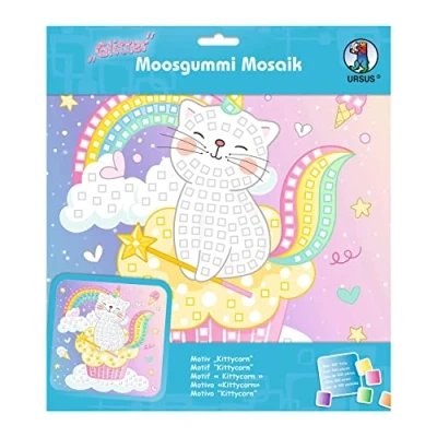 Afbeelding van Ursus 8420018 glitter schuimrubber mozaïek afbeelding &quot;Kittycorn&quot;, knutselset voor een plakafbeelding van stickers, ca. 25 x cm met standaard