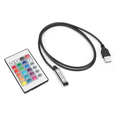 Afbeelding van 24 toetsen RGB LED lichtstrip draadloze afstandsbediening USB 6A 5V 24V, lijnlengte 1m