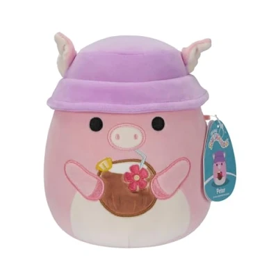 Afbeelding van Squishmallows Peter Pink Pig W/Tropical Drink and Bucket Hat 19cm Plush