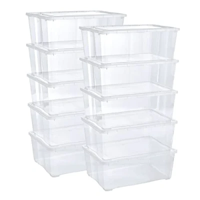 Afbeelding van Grizzly Opbergdozen met deksel, stapelbaar, kunststof, transparant, voor kleding, schoenen, speelgoed, knutselen, 10 l, stuks