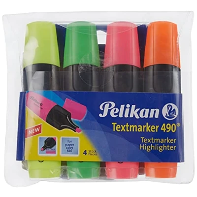 Afbeelding van Pelikan 943324 markeerstift etui met 4 stuks geel/roze/oranje/groen