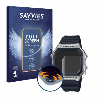 Afbeelding van Savvies Screenprotector voor Casio AE 1200WH 1CVEF Folie Beschermfolie transparant volledig dekking (4 Stuks)