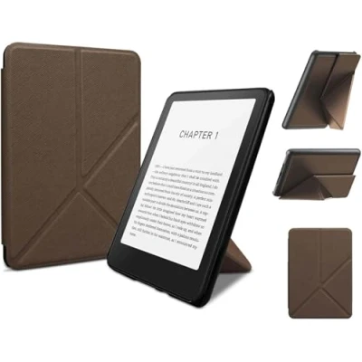 Afbeelding van Opvouwbare standaardhoes voor 7 inch Kindle Paperwhite 12e generatie 2024 en Colorsoft Signature Edition, slanke lichte PU lederen hoes met automatisch waken/slapen meerdere kijkhoeken