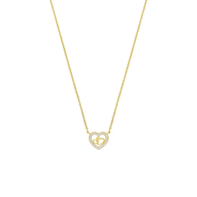 Afbeelding van Lucardi Dames Zilveren goldplated Ketting hart zirkonia 925 Zilver Goudkleurig 48 cm
