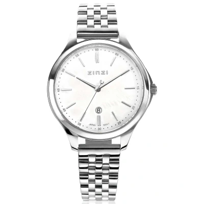 Afbeelding van ZINZI Classy horloge 34mm witte parelmoer wijzerplaat stalen kast en band datum ziw1017