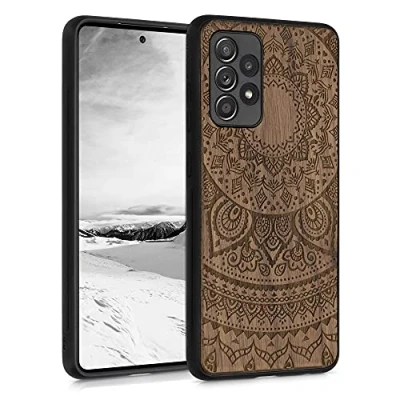 Afbeelding van kwmobile telefoonhoesje compatibel met Samsung Galaxy A52 / 5G A52s Hoesje van hout en TPU In donkerbruin Indian Sun