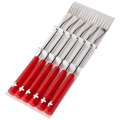 Afbeelding van Kuhn Rikon 32206 kaasfonduevork, roestvrij staal, zilver/rood, 28,5 x 3,5 cm, 6 stuks