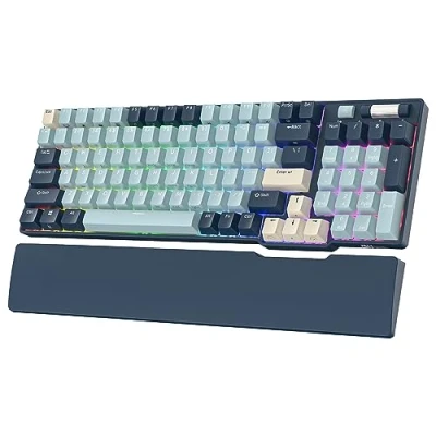 Afbeelding van RK ROYAL KLUDGE RK96 RGB Limited Ed, 90% 96 toetsen Draadloze drievoudige modus Bluetooth 5.0/2.4G/USB C Hot Swappable mechanisch toetsenbord met software ondersteuning en massieve batterij, gele schakelaar, bosblauw