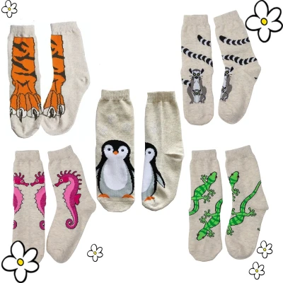 Afbeelding van Nature Planet Beestenboel Kindersokken, set van 5, mooie kwaliteit (100% Oeko tex gecertificeerd), maat 35 38