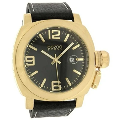 Afbeelding van OOZOO Timepieces Goudkleurige horloge met zwarte leren band OS151