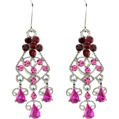 Afbeelding van Behave Vintage oorhangers bloem met roze en rode steentjes