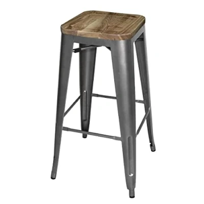Afbeelding van Bolero Bistro stalen barkruk met houten zitting grijs (4 stuks)
