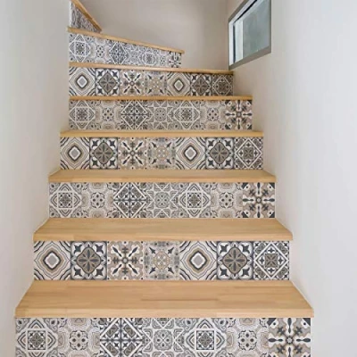 Afbeelding van Ambiance Zelfklevende trapstickers, cementtegels, traptegels, traptegel stickers, zelfklevend, 15 x 105 cm, 4 stroken