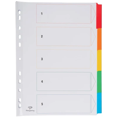 Afbeelding van Pergamy Tabbladen Met Indexblad, Ft A4, 11 gaatsperforatie, Geassorteerde Kleuren, 5 Tabs