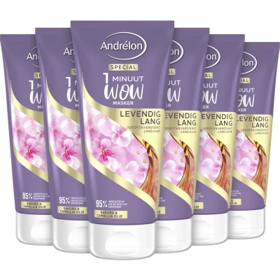 Afbeelding van 6x Andrelon 1 Minuut Wow Masker Levendig Lang 180 ml