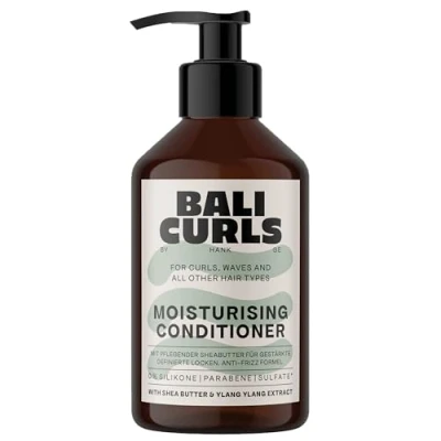 Afbeelding van Bali Curls Moisturising Conditioner, vochtspoeling met sheaboter, kokosolie en ylang ylang, anti kroes haarverzorging voor krullen, veganistische krullende methode, zonder siliconen, 250 ml