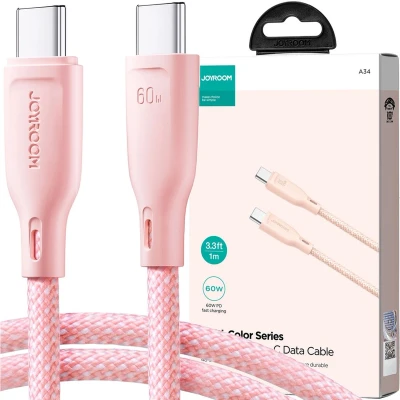 Afbeelding van Joyroom Multi Color Series SA34 CC3 USB C/USB C Kabel 60W Snelle Overdracht 1m Roze