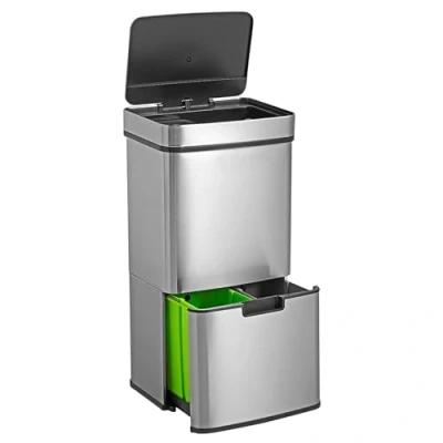 Afbeelding van WELL HOME vuilnisemmer 72 L (47 + 25 L) met 2 vakken, automatische opening sensor, roestvrij staal, chroom