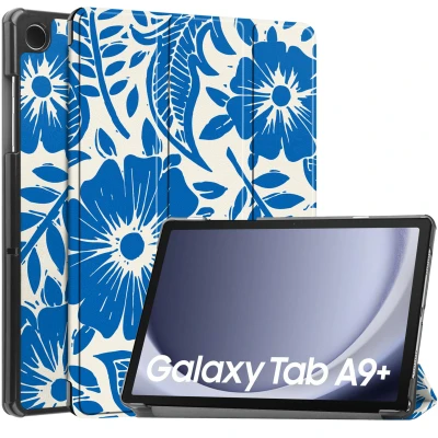 Afbeelding van Samsung Galaxy Tab A9 Plus Hoes: iMoshion Design Trifold Bookcase Flower Tile Kunstleder Tablet Hoezen