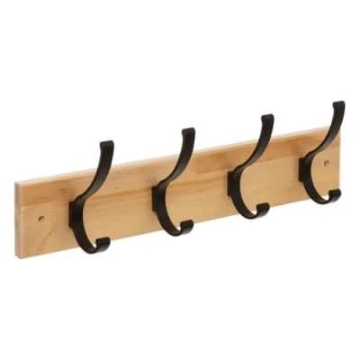 Afbeelding van 5Five Kapstok rek voor wand/muur lichtbruin/zwart 4x ophanghaken MDF/metaal 42 x 8 cm Kapstokken