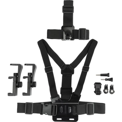 Afbeelding van MOJOGEAR A02 Head &amp; Chest Strap Kit voor GoPro en smartphone Bevestig op je borst of hoofd Inclusief telefoonhouder Zwart