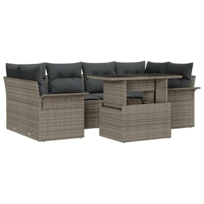 Afbeelding van vidaXL 7 delige Tuin Sofa Set met Kussens Grijze Poly Rattan