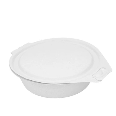 Afbeelding van 50x Saladebowl Suikerriet 600ml met vaste Deksel Wit