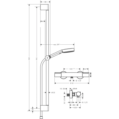 Afbeelding van hansgrohe Pulsify Select S waterbesparend Doucheset met Douchethermostaat Ecostat Element, Douchekop 8,2 l/min (EcoSmart) Douchestang 90cm, Doucheslang en Douchekophouder, mat zwart, 24271670