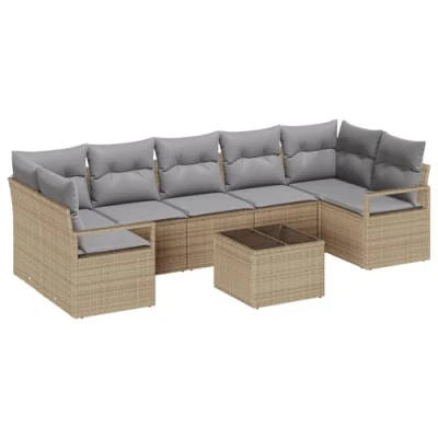 Afbeelding van vidaXL 8 Delige Tuin Sofa Set met Kussens Beige Poly Rattan, 2 Persoons Rattan